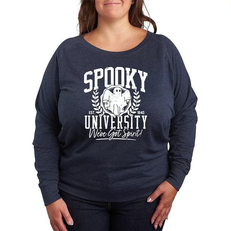 Plus Size Spooky University Lightweight French Terry Sweatshirt, Womens Grey Dark Red Product Image