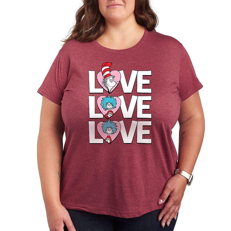 Plus Size Dr. Seuss Love Stacked Graphic Tee, Womens Grey Dark Red Product Image