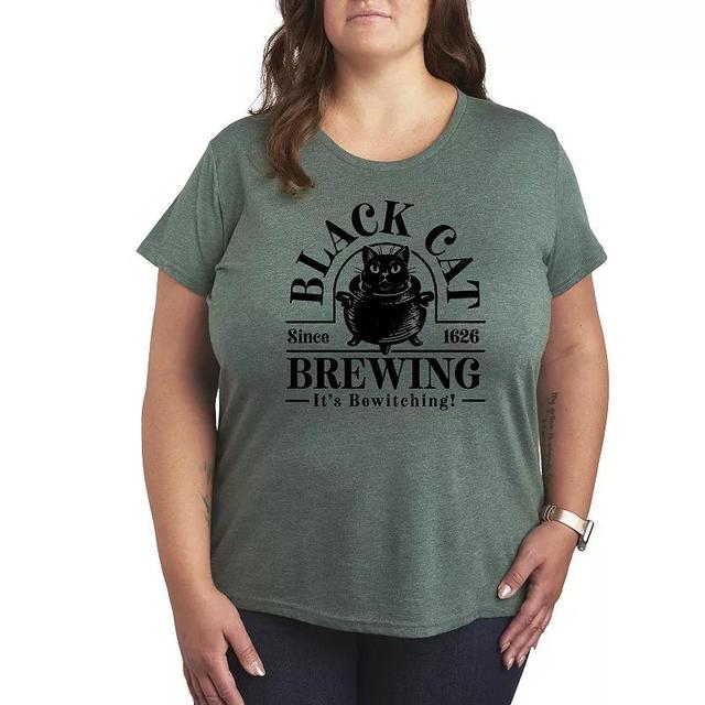 Womens Black Cat Brewing Graphic Tee Grey Green Product Image