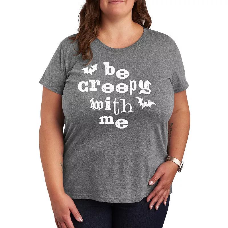 Plus Size Be Creepy With Me Graphic Tee, Womens Grey Green Product Image