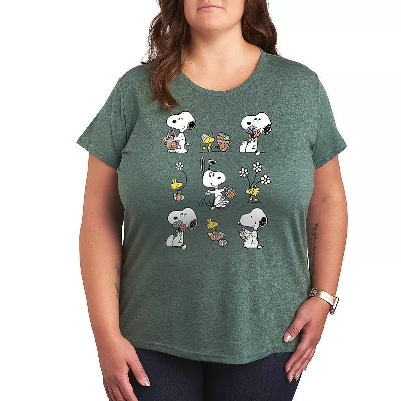 Plus Peanuts Snoopy & Woodstock Spring Pattern Graphic Tee, Womens Product Image