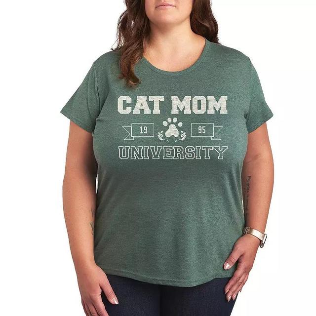 Plus Size Cat Mom University Graphic Tee, Womens Grey Dark Red Product Image