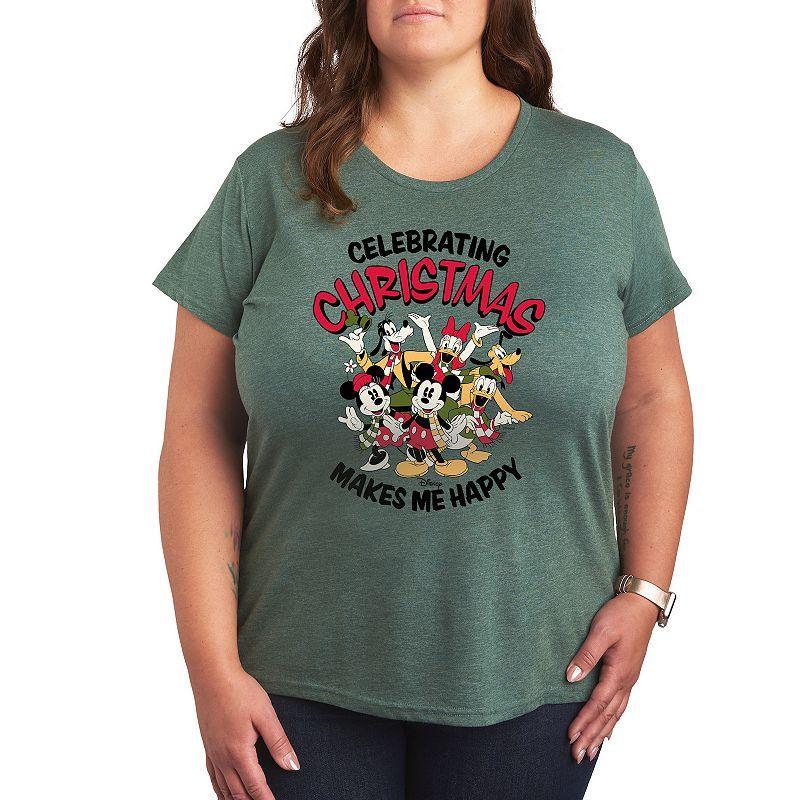 Disneys Mickey Mouse & Friends Plus Celebrating Christmas Graphic Tee, Womens Med Grey Product Image