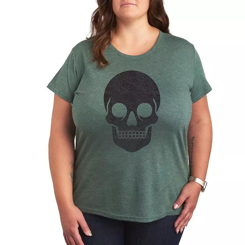 Plus Size Skull Sparkle Graphic Tee, Womens Grey Green Product Image