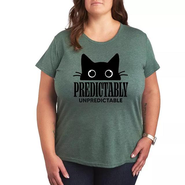 Plus Predictably Unpredictable Cat Graphic Tee, Womens Grey Green Product Image