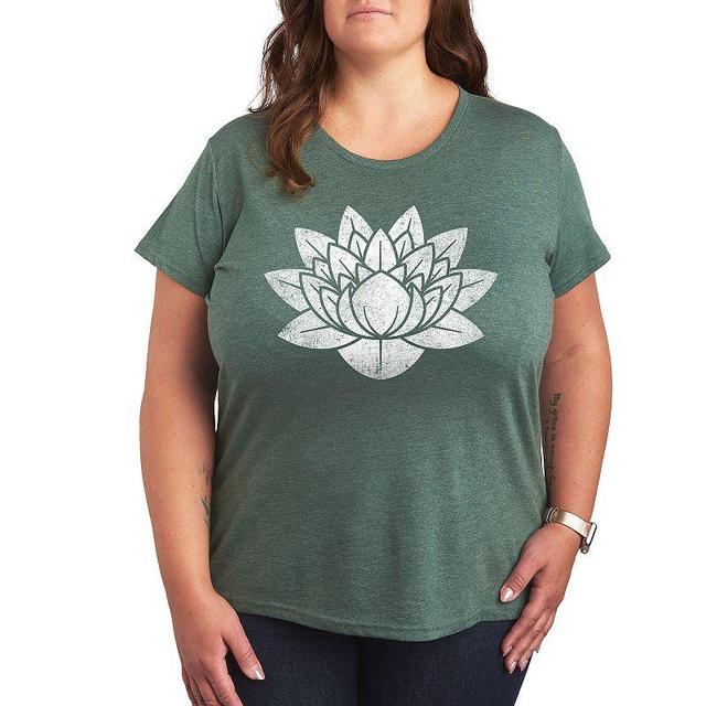 Plus Size Lotus Flower Distressed Graphic Tee, Womens Grey Green Product Image