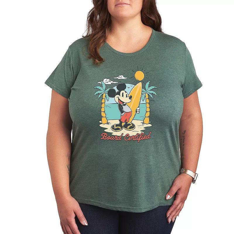 Disneys Mickey Mouse Plus Board Certified Graphic Tee, Womens Grey Green Product Image