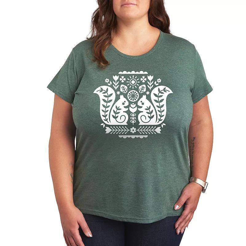 Plus Scandinavian Squirrels Graphic Tee, Womens Grey Green Product Image