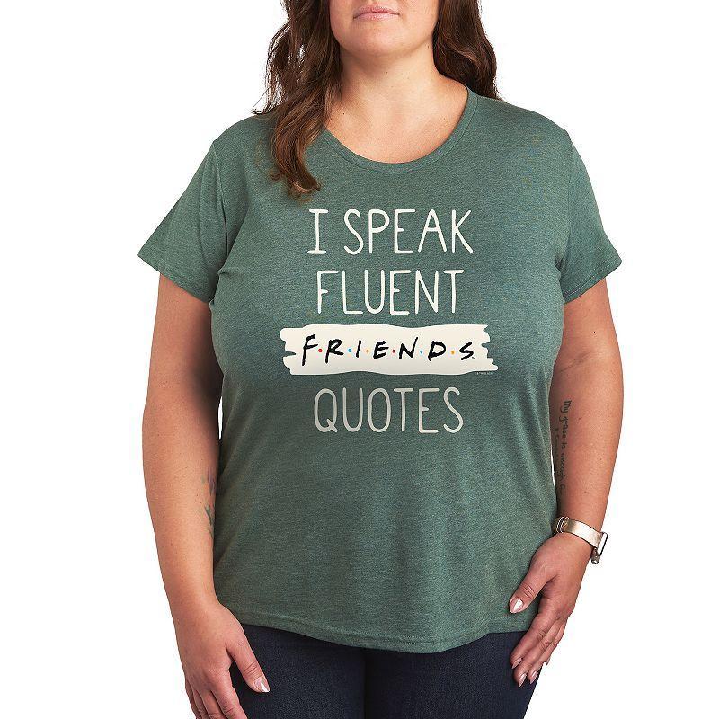 Plus Size Friends Speak Fluent Quotes Graphic Tee, Womens Grey Green Product Image