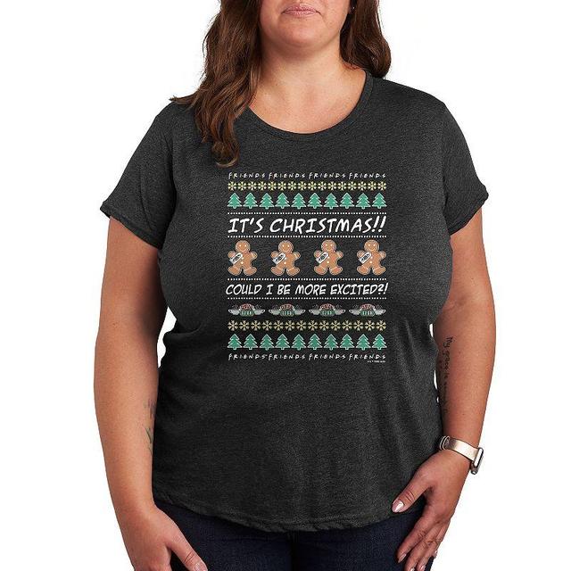 Plus Friends Ugly Christmas Sweater Graphic Tee, Womens Heather Grey Product Image