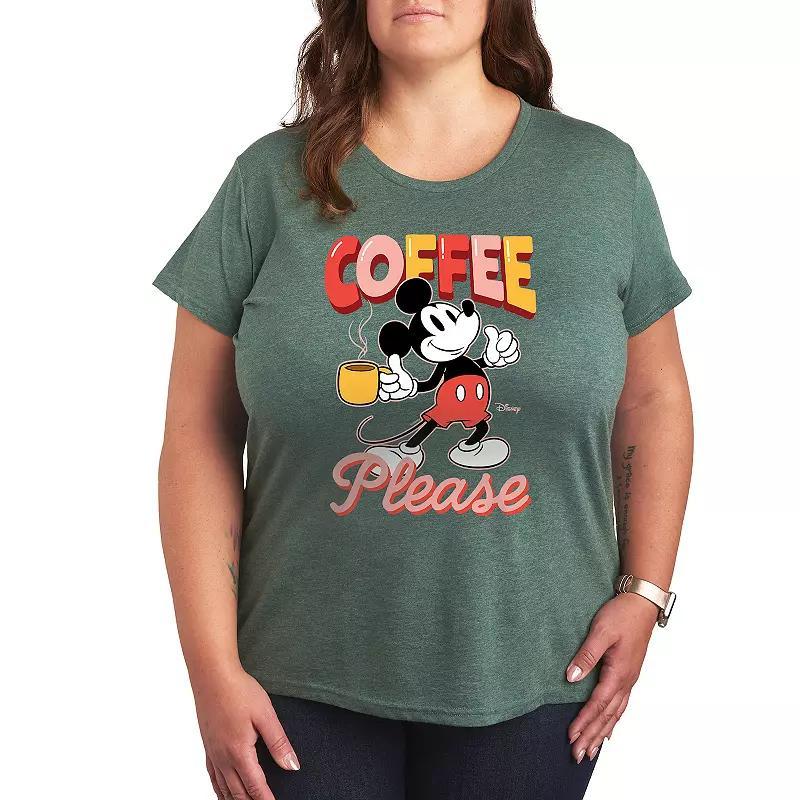 Hybrid - Disney Standard Characters Womens Tee Shirts HEATHER - Heather Juniper Mickey Mouse Coffee Graphic Tee - Women & Plus Product Image