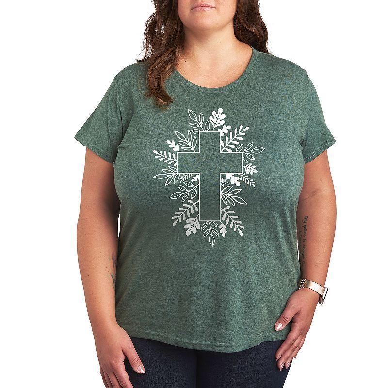 Plus Foliage Cross Graphic Tee, Womens Green Product Image