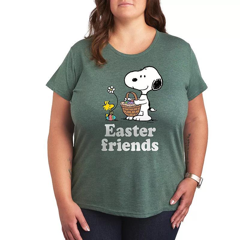 Plus Peanuts Snoopy & Woodstock Easter Friends Graphic Tee, Womens Grey Green Product Image