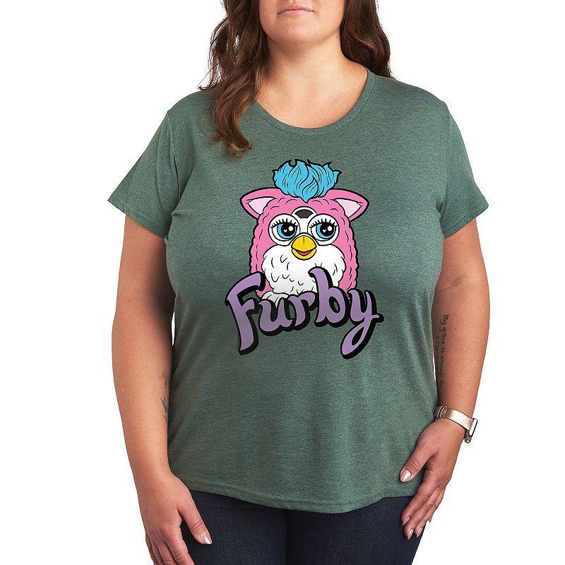 Plus Furby With Logo Graphic Tee, Womens Grey Green Product Image