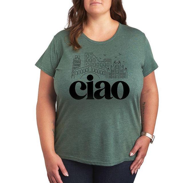 Missy Plus Size Ciao Italy Landmarks Graphic Tee, Womens Grey Green Product Image