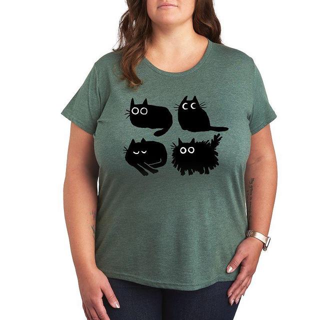 Womens Sketched Black Cats Graphic Tee Green Product Image