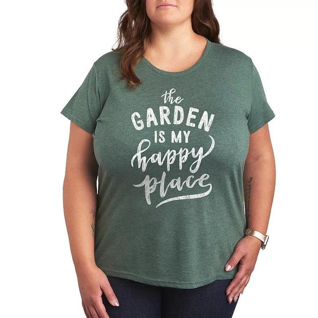 Plus The Garden Is My Happy Place Graphic Tee, Womens Grey Juniper Product Image