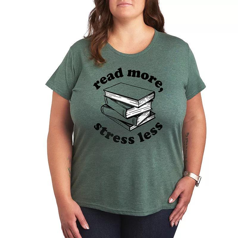 Plus Read More Stress Less Graphic Tee, Womens Grey Juniper Product Image