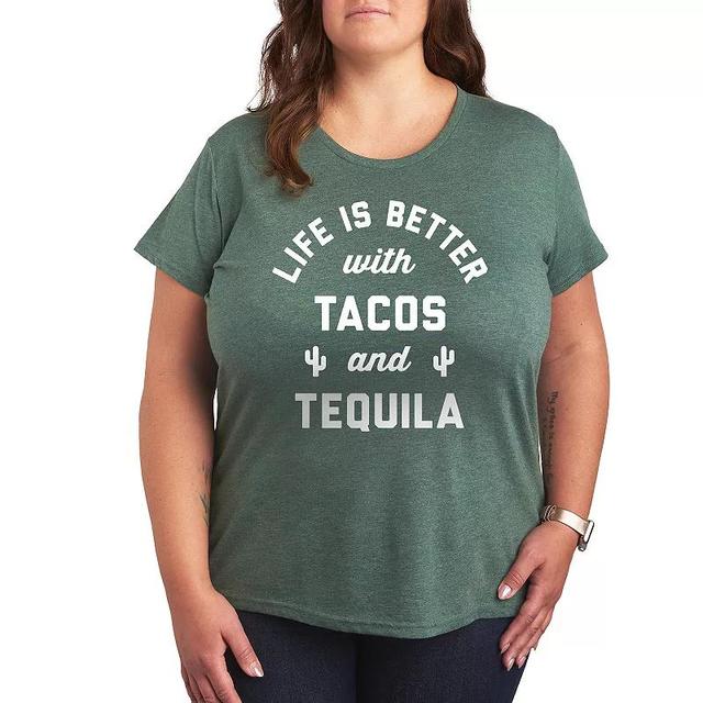 Plus Tacos And Tequila Graphic Tee, Womens Grey Green Product Image