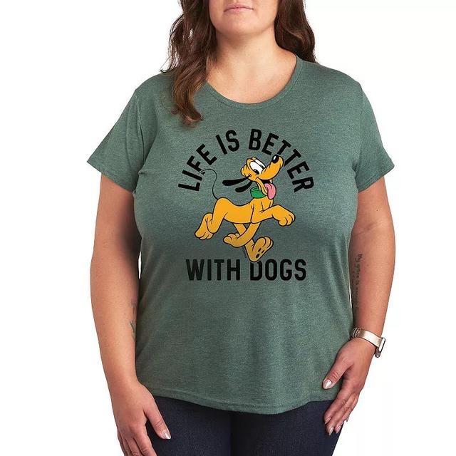 Disneys Pluto Plus Life Is Better With Dogs Graphic Tee, Womens Grey Green Product Image