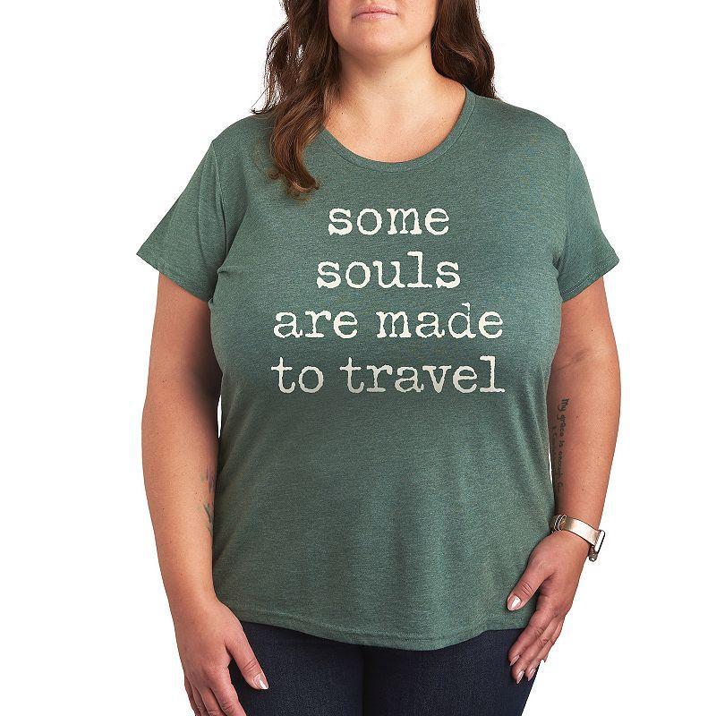 Missy Plus Size Some Souls Are Made To Travel Graphic Tee, Womens Grey Green Product Image