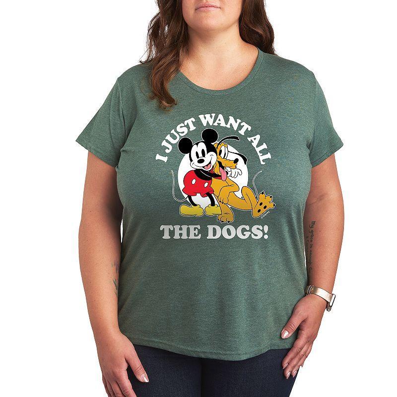 Disneys Mickey Mouse & Pluto Plus Just Want All Dogs Graphic Tee, Womens Grey Green Product Image