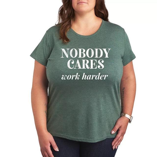 Plus Nobody Cares Graphic Tee, Womens Grey Green Product Image