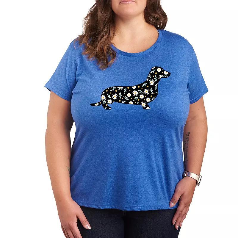 Plus Daisy Fill Dachshund Graphic Tee, Womens Grey Gray Product Image