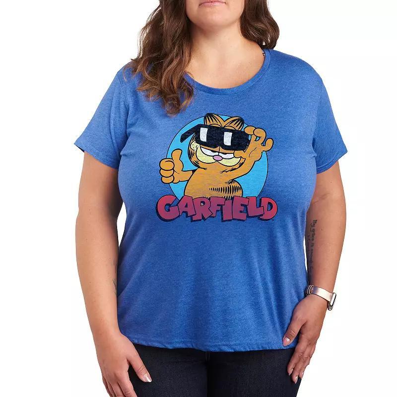 Plus Garfield Sunglasses Graphic Tee, Womens Grey Royal Blue Product Image