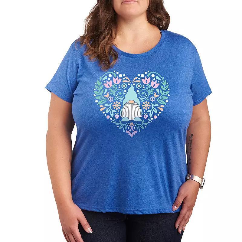 Plus Scandinavian Gnome Heart Graphic Tee, Womens Grey Royal Blue Product Image