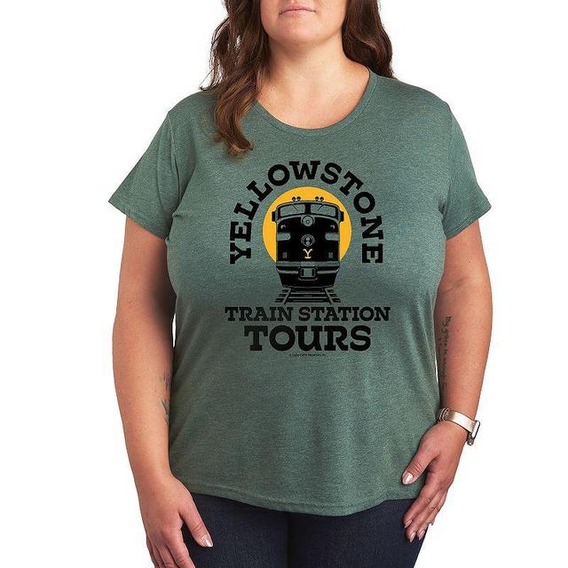 Plus Yellowstone Train Station Tours Graphic Tee, Womens Grey Green Product Image