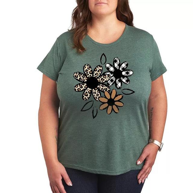 Plus Patterned Flowers Graphic Tee, Womens Grey Juniper Product Image