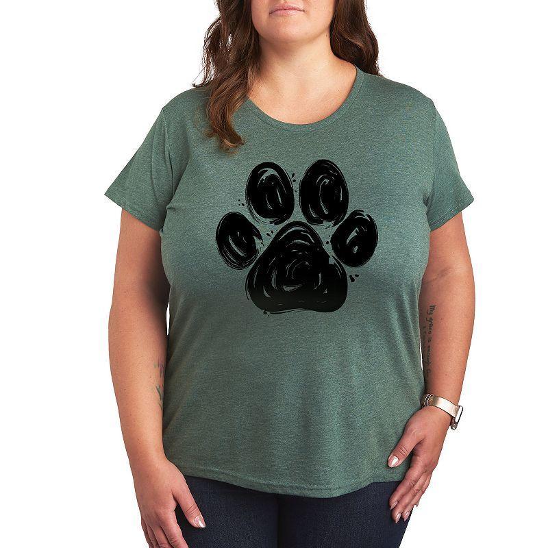 Womens Brushstroke Paw Print Graphic Tee Green Product Image