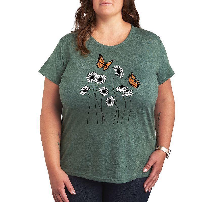 Plus Wildflower Garden Graphic Tee, Womens Green Product Image