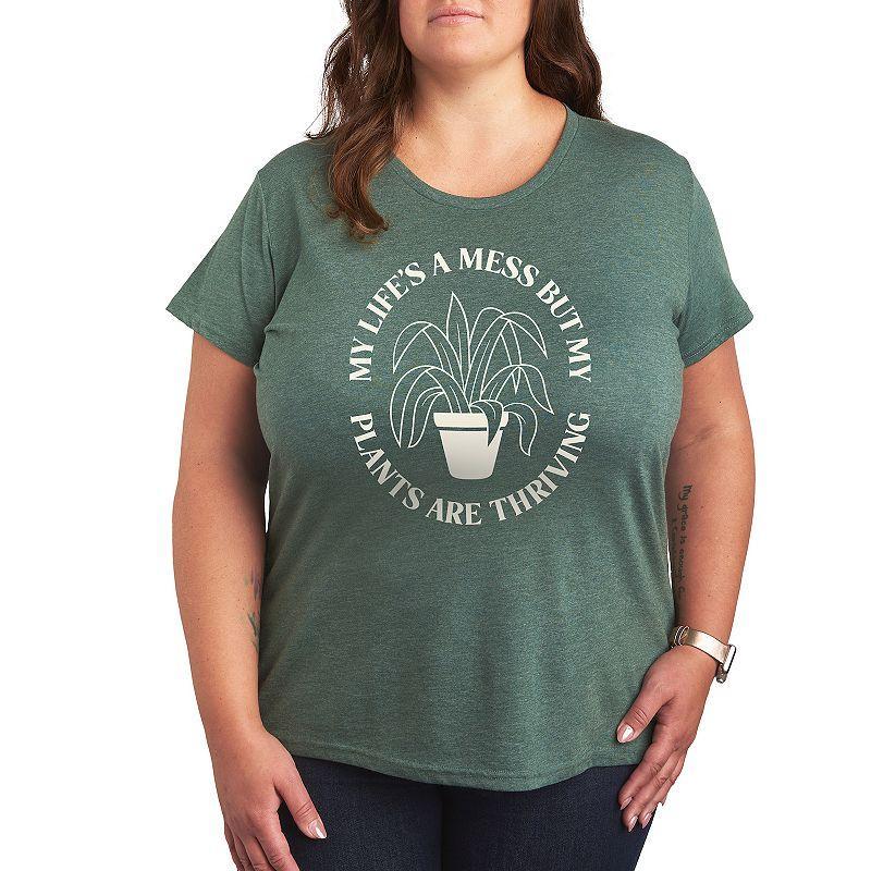 Plus Friends But First Coffee Graphic Tee, Womens Grey Green Product Image