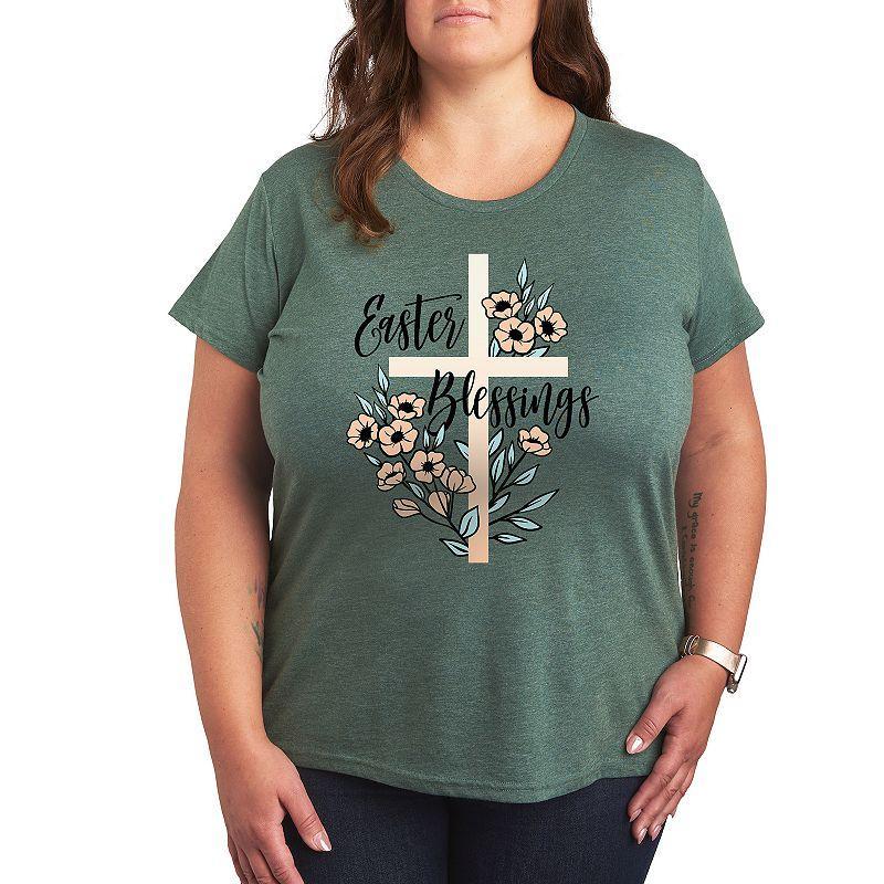 Plus Size Easter Blessings Graphic Tee, Womens Grey Green Product Image