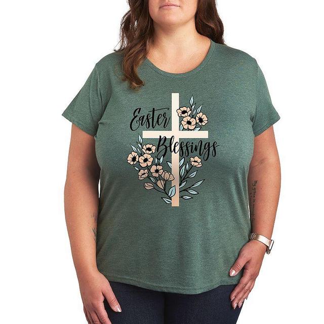 Plus Size Easter Blessings Graphic Tee, Womens Grey Green Product Image