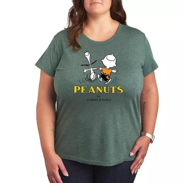 Plus Peanuts Charlie Snoopy Logo Graphic Tee, Womens Grey Gray Product Image