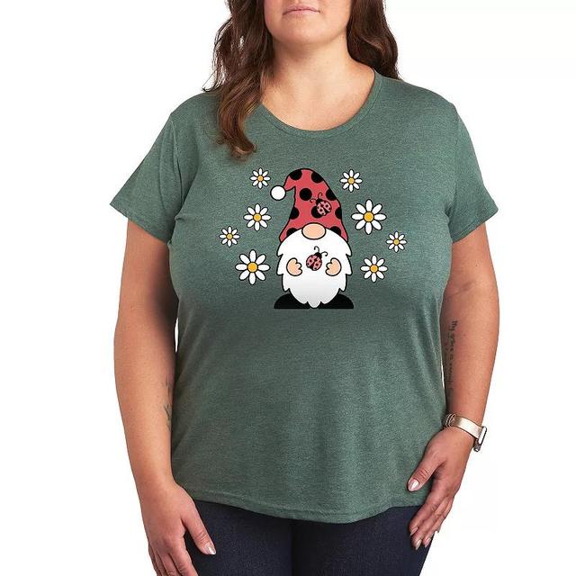 Plus Ladybug Gnome Graphic Tee, Womens Grey Green Product Image