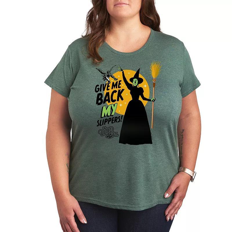 Plus The Wizard Of Oz Slippers Graphic Tee, Womens Grey Green Product Image