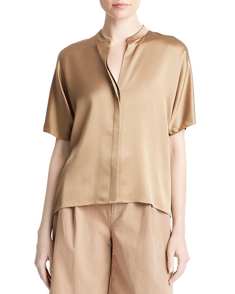 Short-Sleeve Dolman Button-Front Silk Blouse Product Image