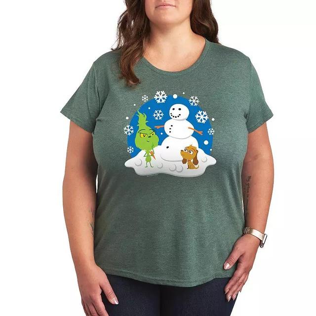 Plus Dr. Seuss The Grinch Building Snowman Graphic Tee, Womens Grey Green Product Image