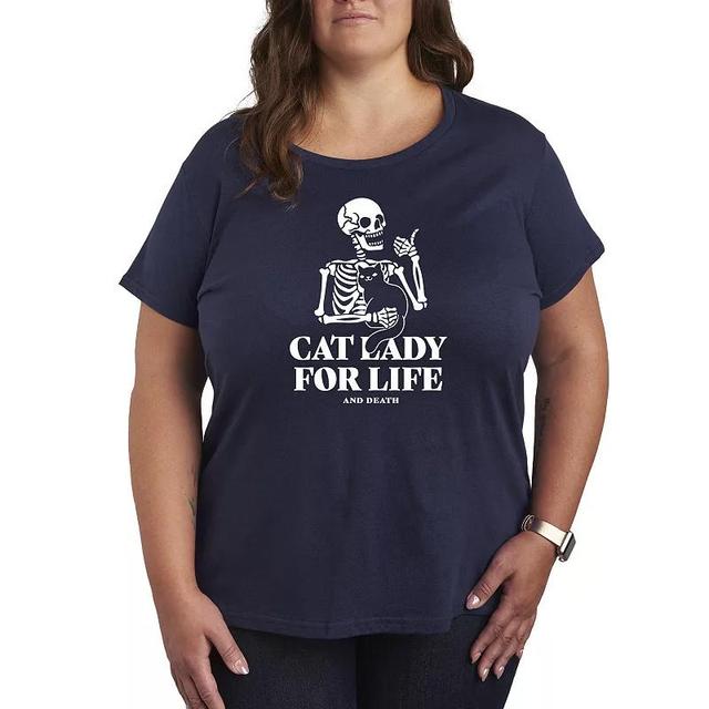 Plus Size Cat Lady For Life Skeleton Graphic Tee, Womens Grey Green Product Image