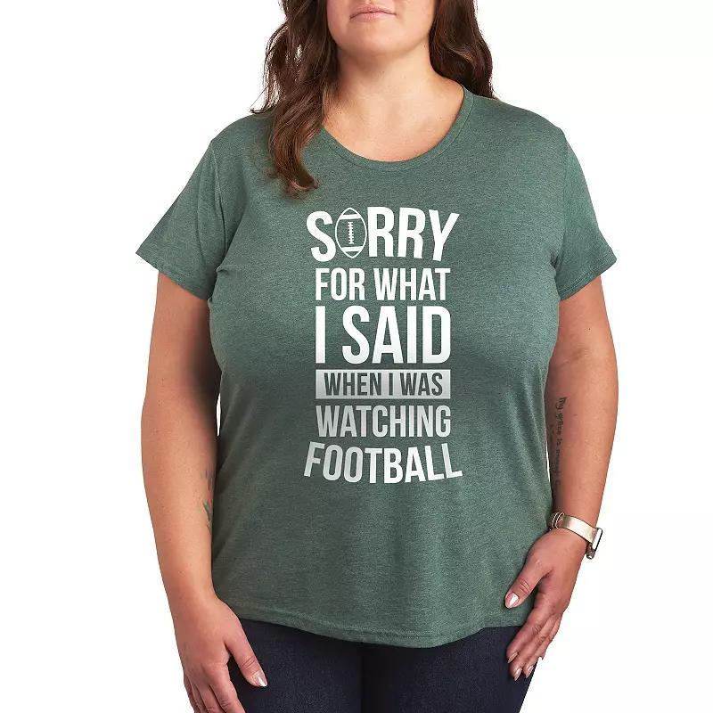 Plus Size Watching Football Graphic Tee, Womens Grey Green Product Image