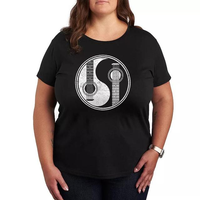 Plus Yin Yang Guitar Graphic Tee, Womens Grey Green Product Image