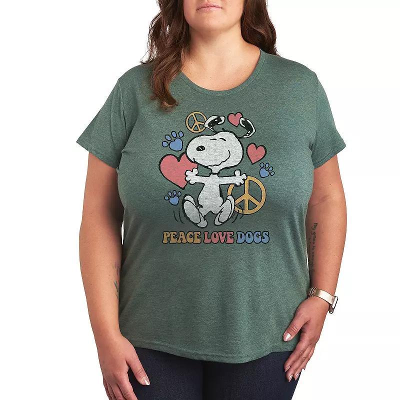 Plus Peanuts Snoopy Peace Love Dogs Graphic Tee, Womens Product Image