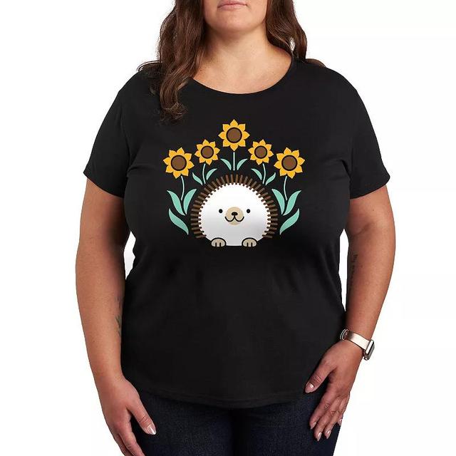 Plus Hedgehog And Sunflowers Graphic Tee, Womens Product Image