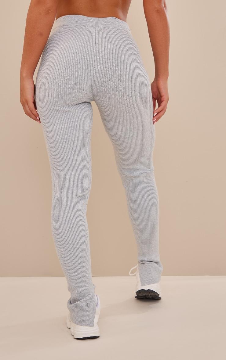 Grey Knitted Ribbed Leggings Product Image