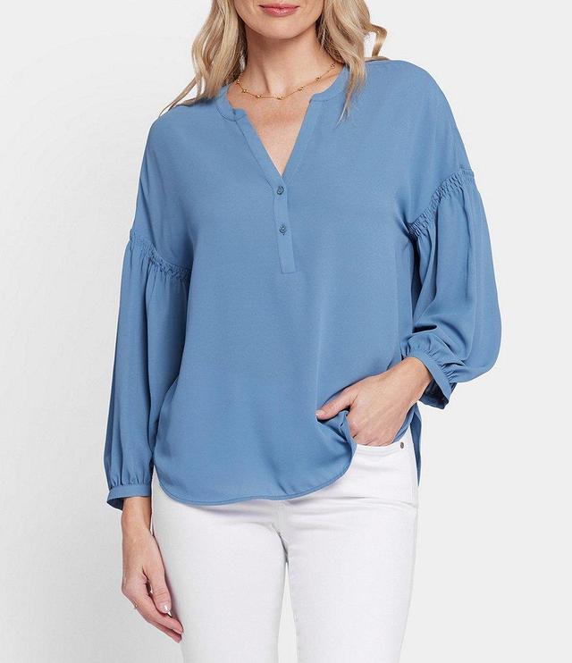 NYDJ Paulina Peasant Split V Neckline Woven Button Front Blouse Product Image