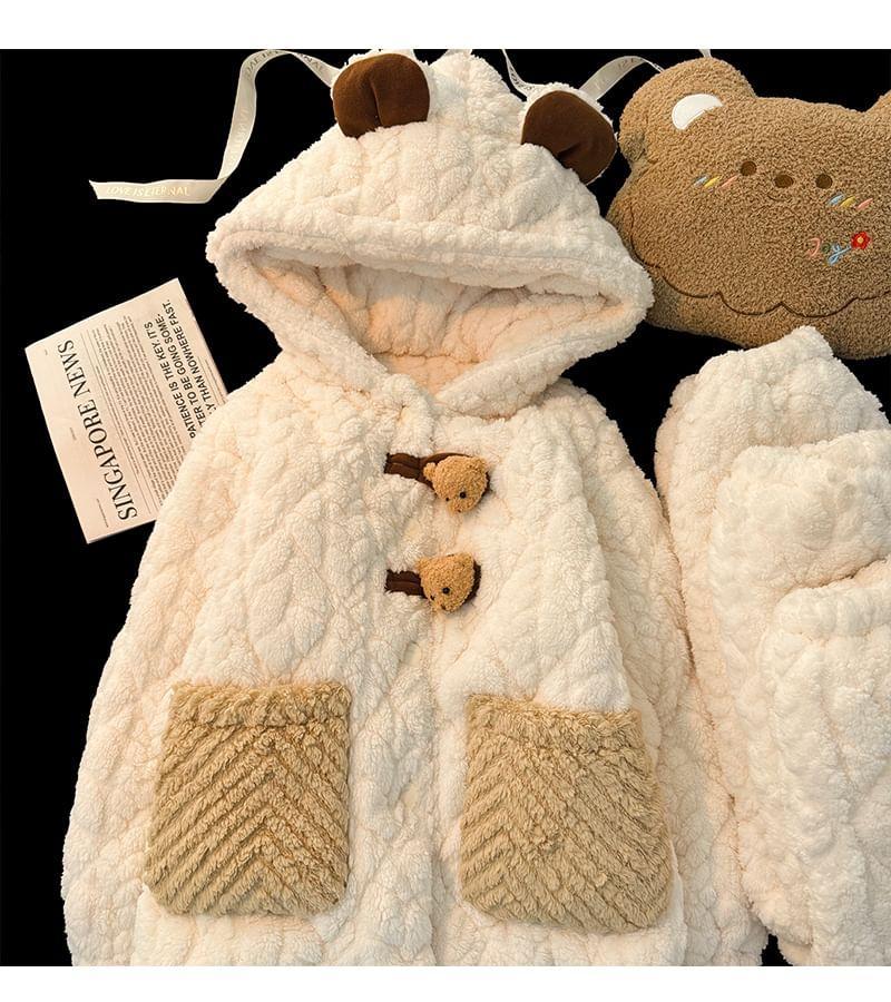 Pajama Set: Bear Ear Quilted Jacket + Pants Product Image